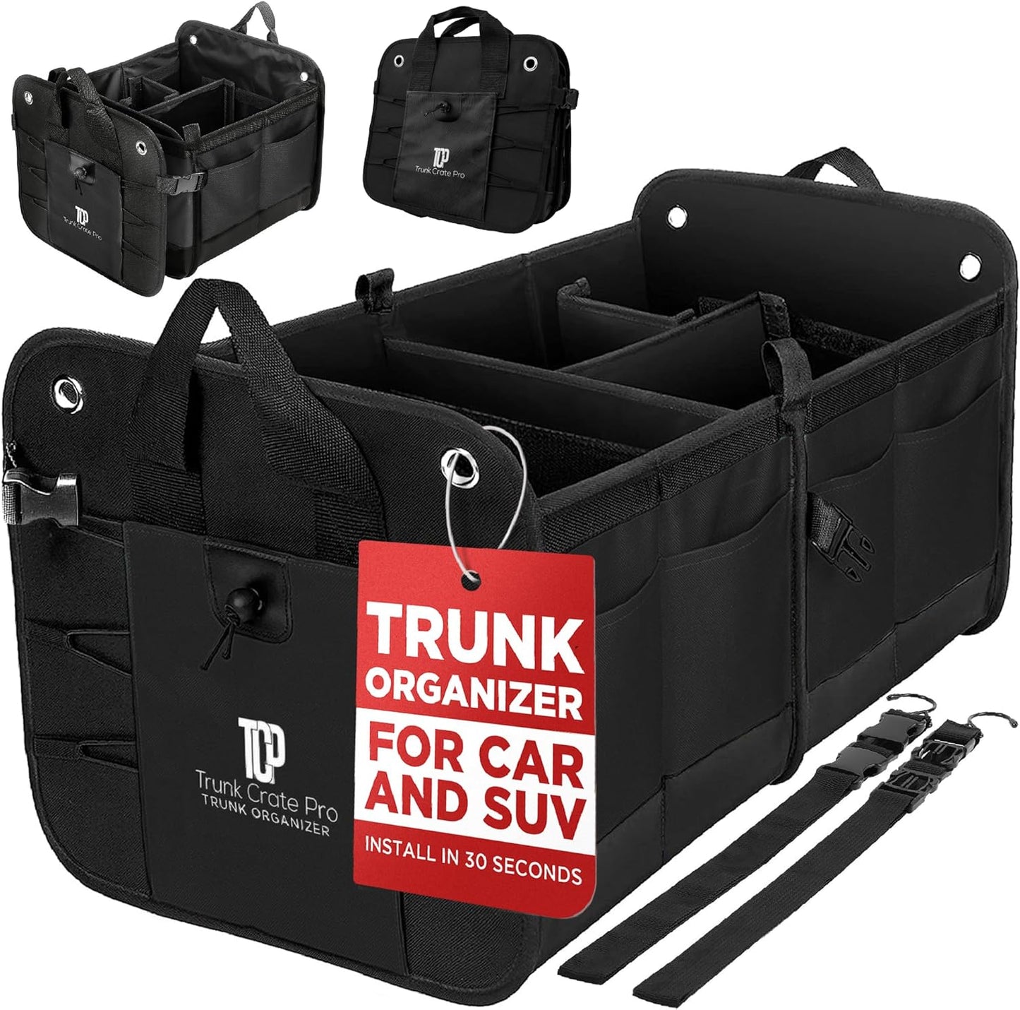 TRUNKCRATEPRO Car Trunk Organizer - Premium Adjustable & Collapsible Design | Large Size, Black with Non-Slip Bottom