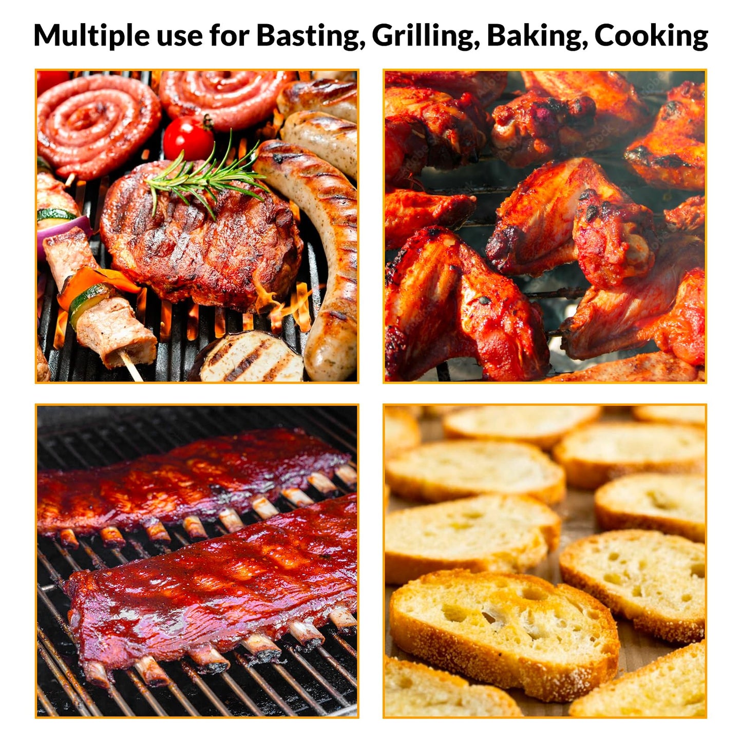 Geesta Adjustable Sauce Pot and Basting Brush Set, Long Stainless Steel Basting Brush for Cooking, Smoking, Fathers Day Grilling Gifts for Men Smoker Accessories, Large Capacity Grilling Tools, 2 Pack