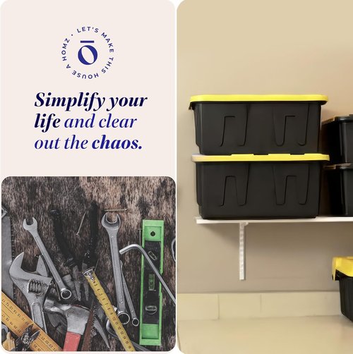 HOMZ Heavy-Duty Plastic Storage Bins - 34 Gallon Tote with Lids | Stackable Organizing Solution in Black/Yellow