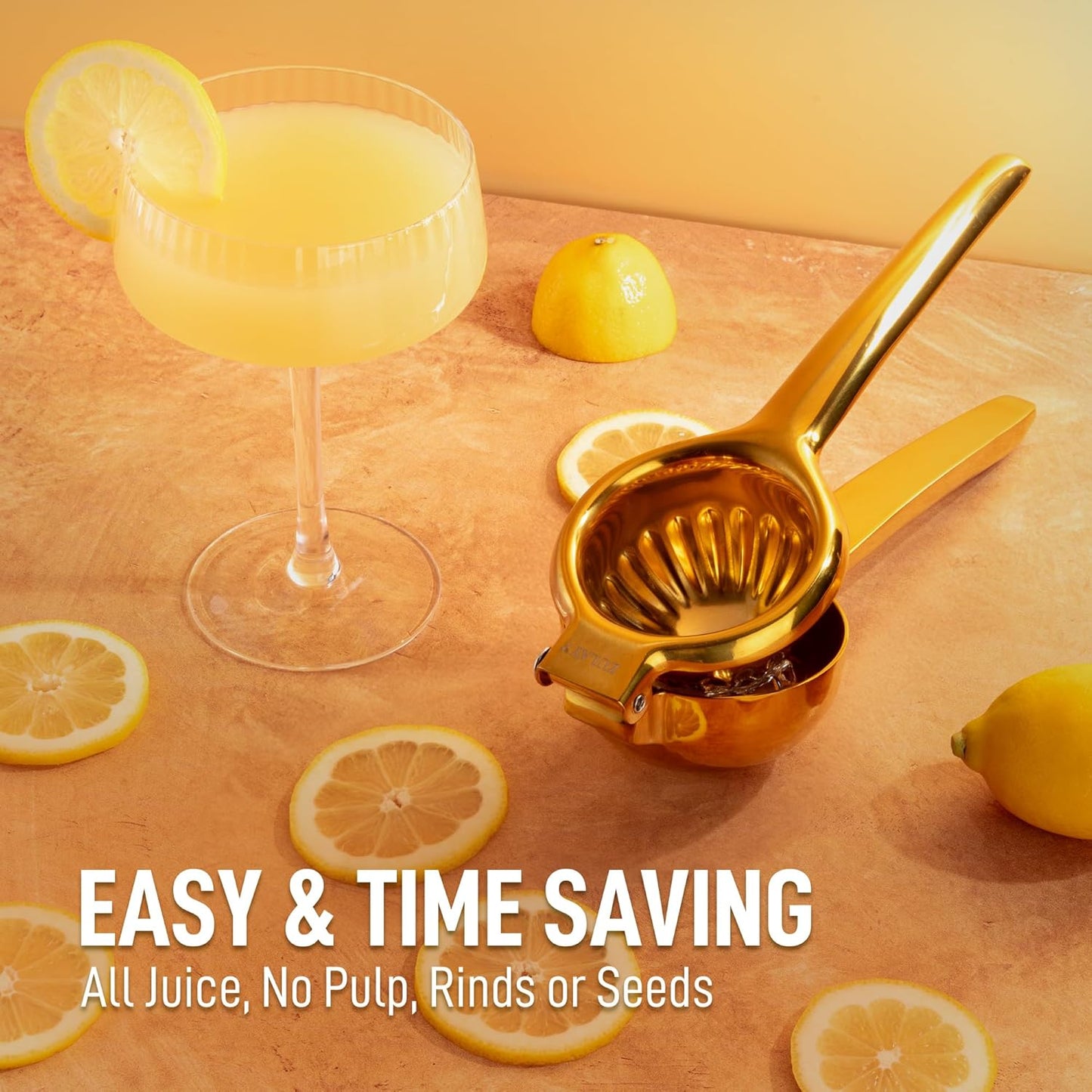 Zulay Kitchen Extra Large Lemon Squeezer - Heavy Duty Stainless Steel Citrus Juicer | Ergonomic Design in Gold