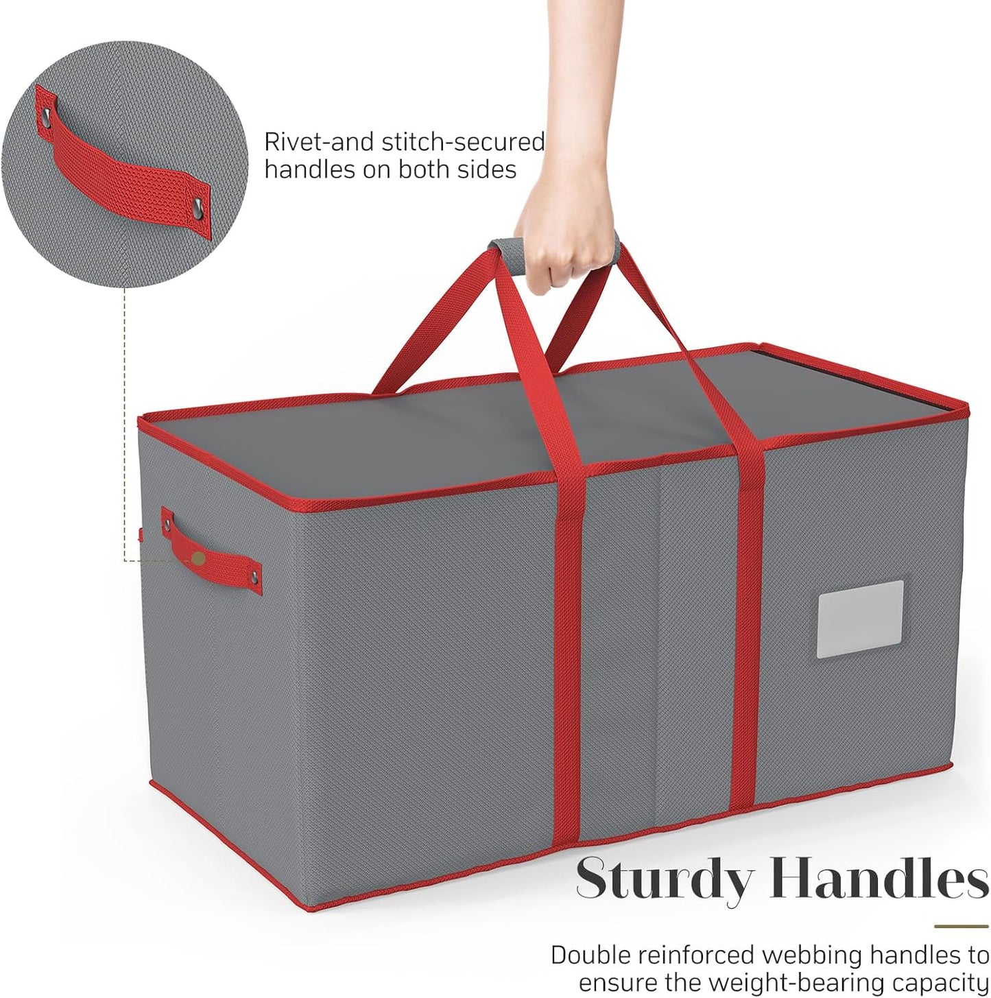 Winpull Christmas Ornament Storage Box - Large 128-3'' Holiday Ornament Organizer with Adjustable Dividers & Dual Zipper (Grey)