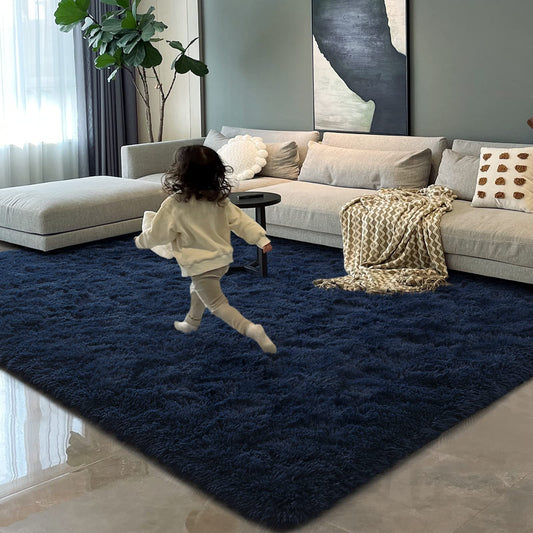 HOMORE Rugs for Living Room Bedroom, 5x8 Fluffy Area Rug Modern Shag Rugs for Bedroom, Soft Blue Rug for Kids Room, Plush Carpet for Toddler Nursery Home Dorm Decor, Navy