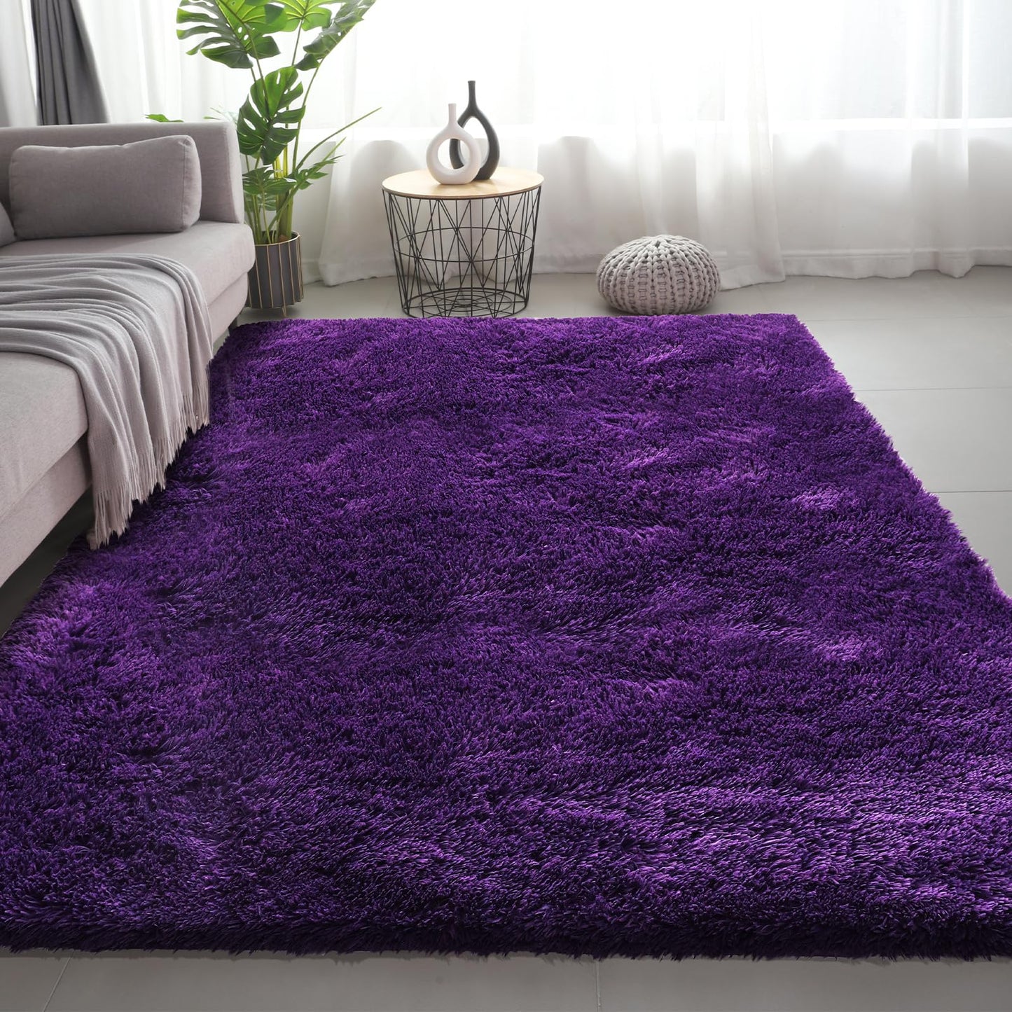 Shag Area Rugs for Bedroom Living Room,6X9 Ultra Soft Purple Fluffy Area Rugs for Dorm, Indoor Carpet Nursery Rugs for Kids Girl Room Home Decor, Purple