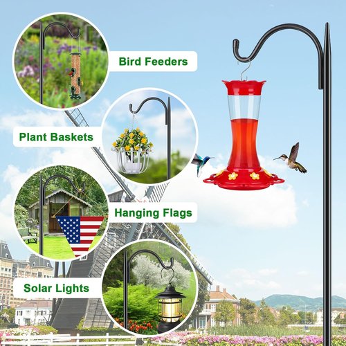 Feed Garden Adjustable Outdoor Shepherd Hook - Heavy-Duty Bird Feeder Pole, 60 Inch Tall, Black