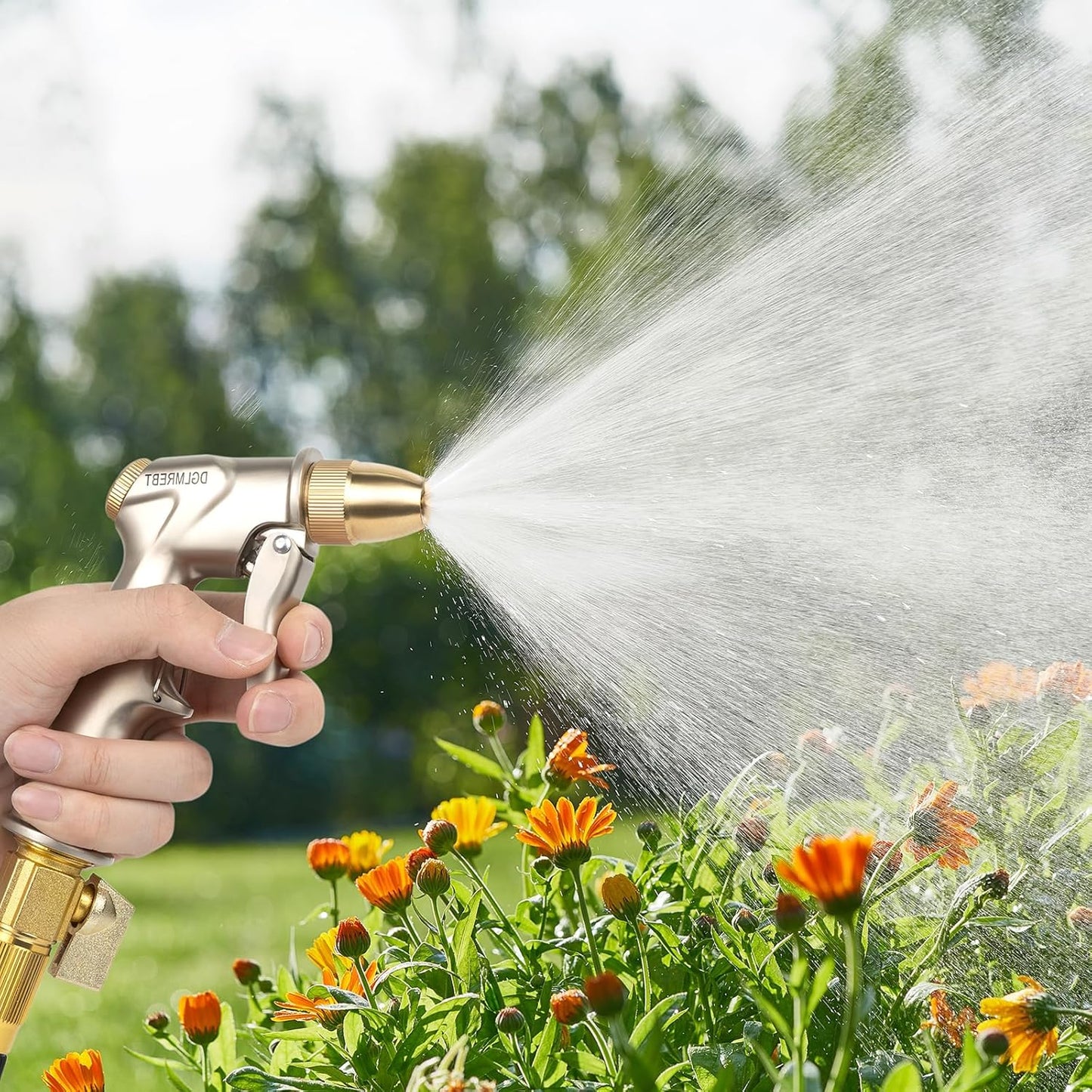 Metal Garden Hose Nozzle - Heavy Duty 4 Spray Patterns with 360° Rotation & Ergonomic Handle