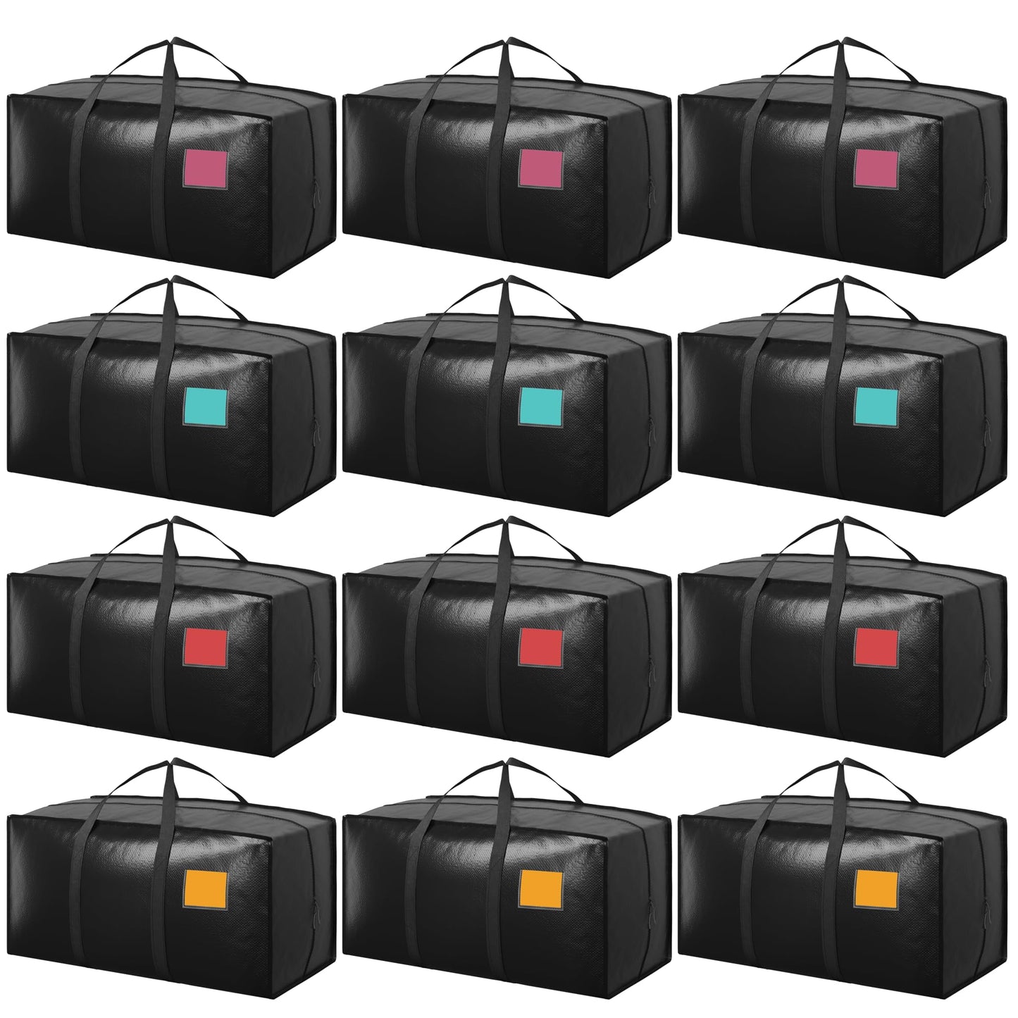 RMOHRO 12 Pack Moving Bags with Full-Open Side Zipper, Extra Large 93L Heavy Duty Waterproof Foldable Storage Totes for College Dorm, Moving & Home Organization Black