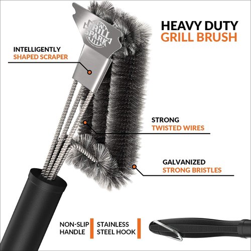 BBQ Grill Brush - 18" Stainless Steel Cleaning Tool | Perfect for Weber Gas, Charcoal & Cast Iron Grates