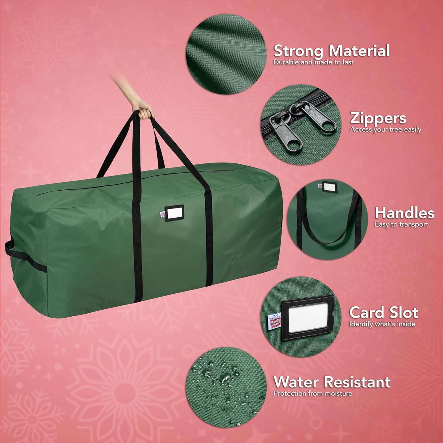 Skiennix Holiday Cheer Christmas Storage Bag - Heavy Duty Waterproof Design for 9ft Artificial Tree | Green
