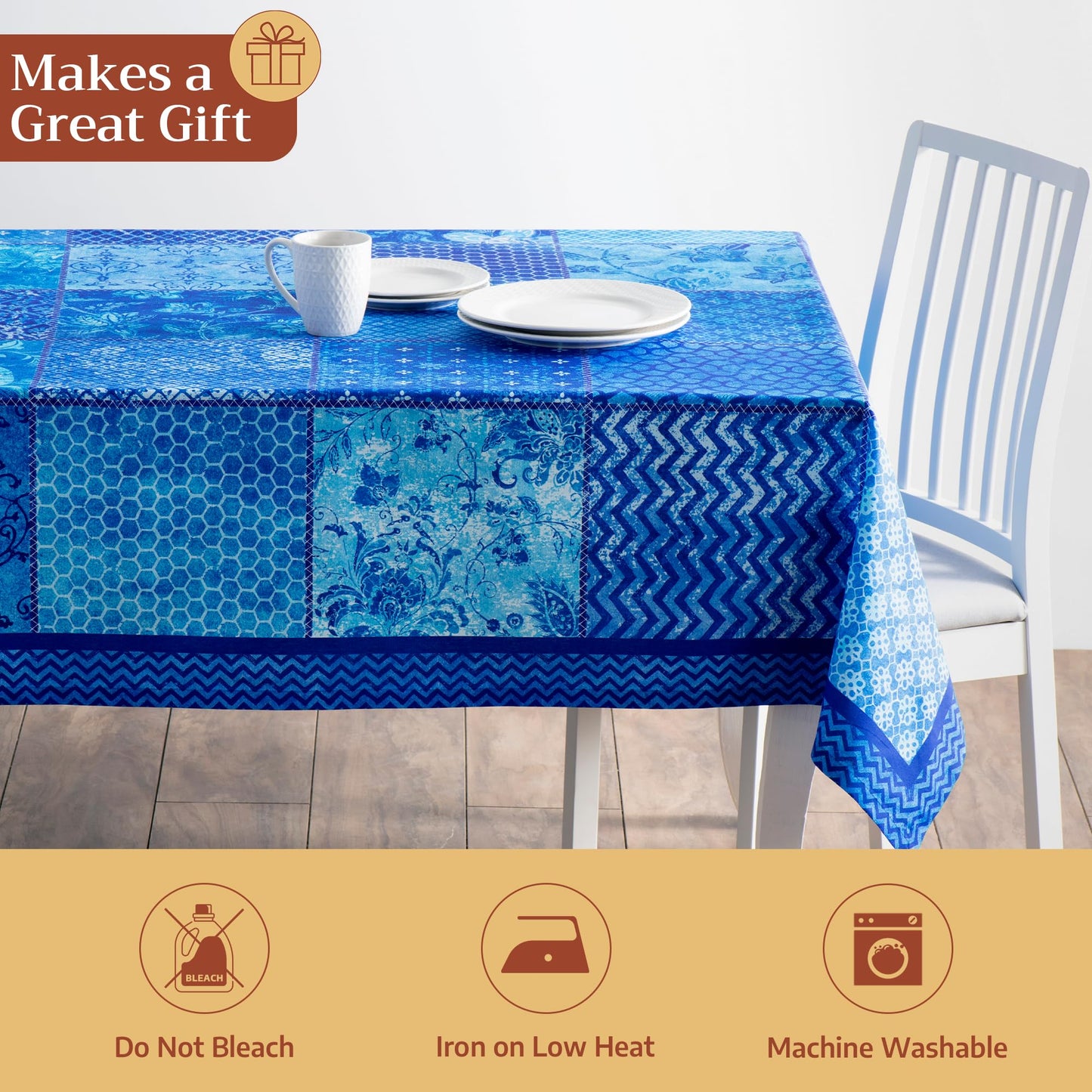 Maison d' Hermine Table Cloth Rectangle Table 100% Cotton 70 x 108 Inches Tablecloth Reusable Decorative for Dining Kitchen Room Farmhouse Home Gifts for Mothers Day Spring Summer - Indigo Love