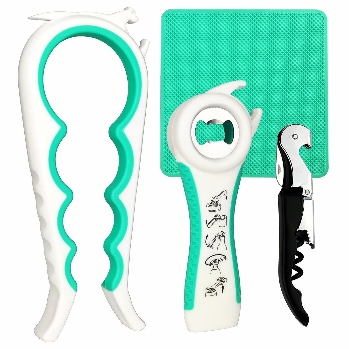 Otstar Jar Opener Bottle Opener and Can opener for Weak Hands,Seniors with Arthritis, Elderly, Jar Lid Opener Gadgets with Rubber Jar Opener Gripper Pad and Corkscrew Opener