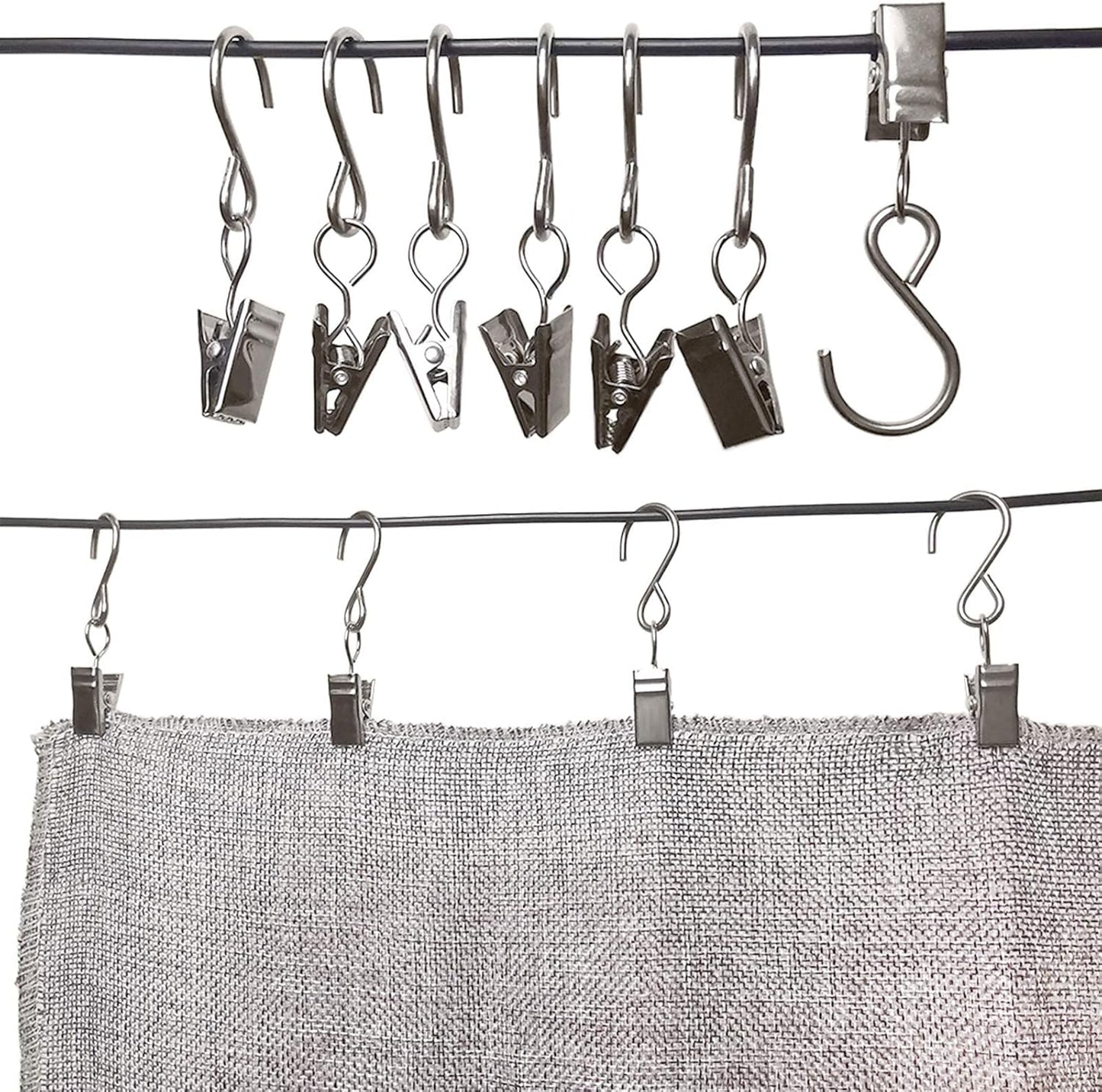 Skiennix Stainless Steel S Hooks - 50 Pack Hanging Clips for Party Lights & Art Display - 2.4 Inch Silver
