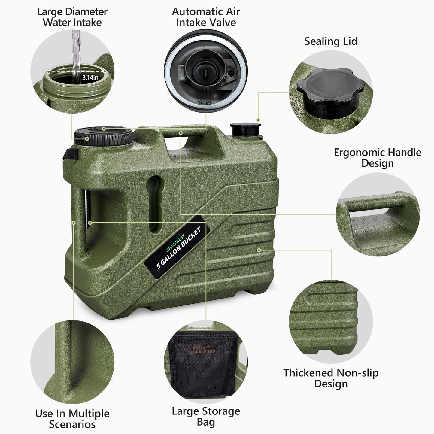 SPACEREST Portable Shower for Camping with Integrated Design – Spill-Resistant, Electric Camping Shower, 5-Gallon Food-Grade Water Jug for Outdoor, Beach, Hiking, Dog Wash, 2 Batteries