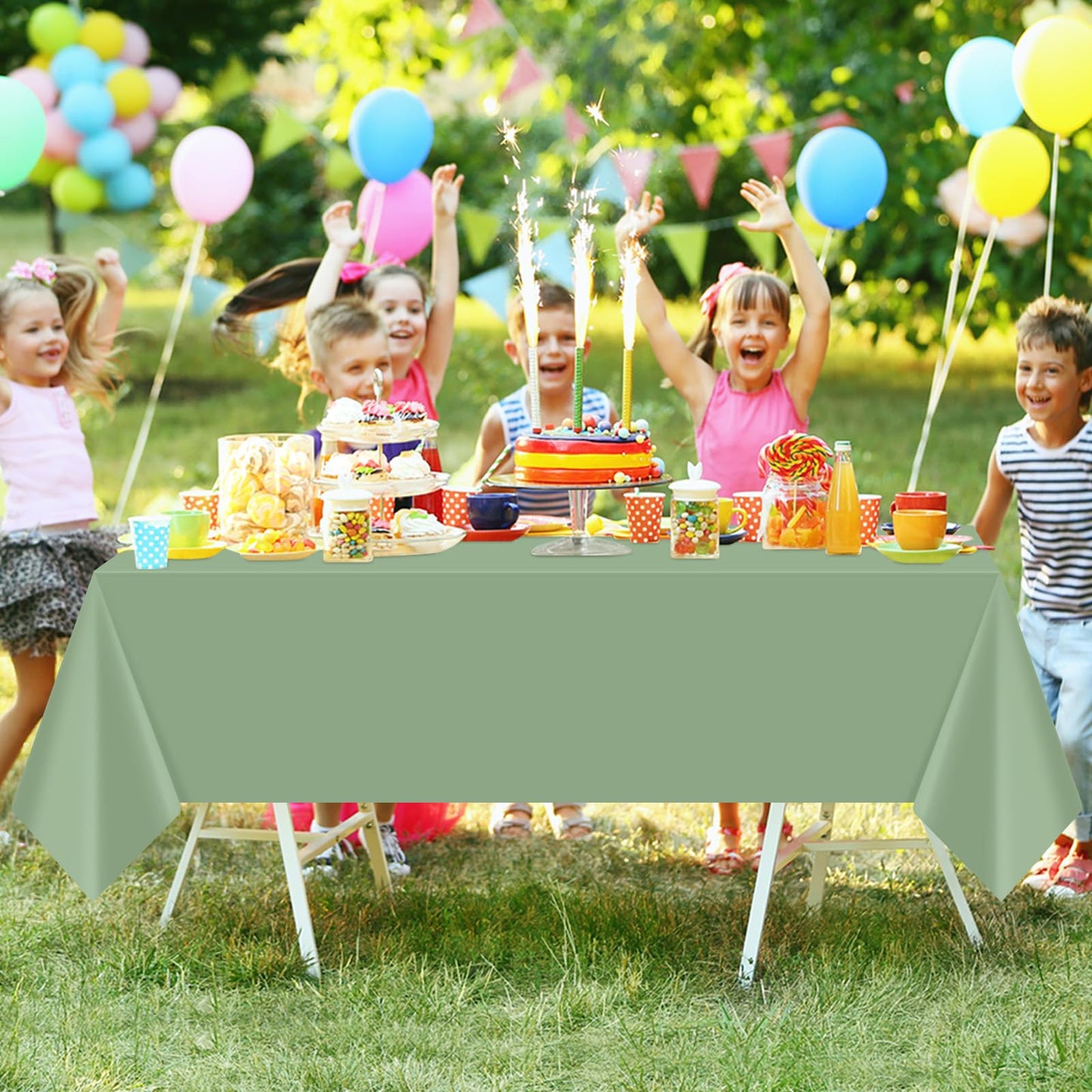 2 Pcs Sage Green Tablecloth Plastic 54 ×108 Inches Rectangle Sage Green Tablecloth Disposable Plastic Waterproof Table Cover for Outdoor Picnic, Kitchen, Holiday Birthday Wedding Baby Shower Party