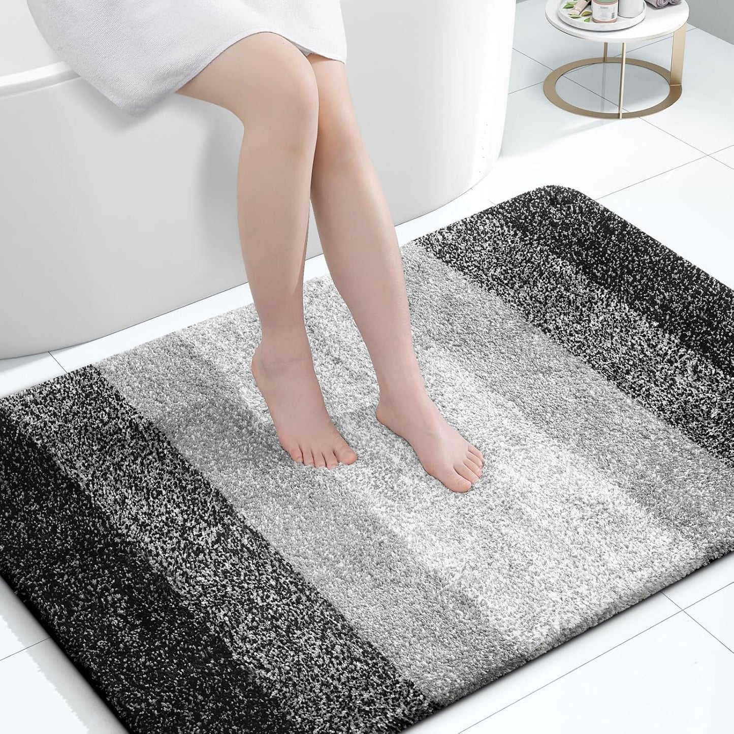 OLANLY Large Bathroom Rugs - Extra Soft Microfiber Mat 44x32 | Quick Dry, Rubber Backing, Machine Washable - Black