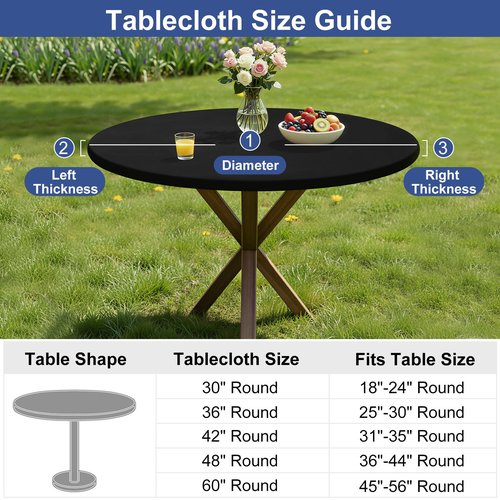 homing Round Elastic Fitted Tablecloth, Water-Resistant Fabric Tablecloths for 45"-56" Tables, Washable Polyester Table Cover for Picnic, Caming, Dinner, Indoor & Outdoor, Black
