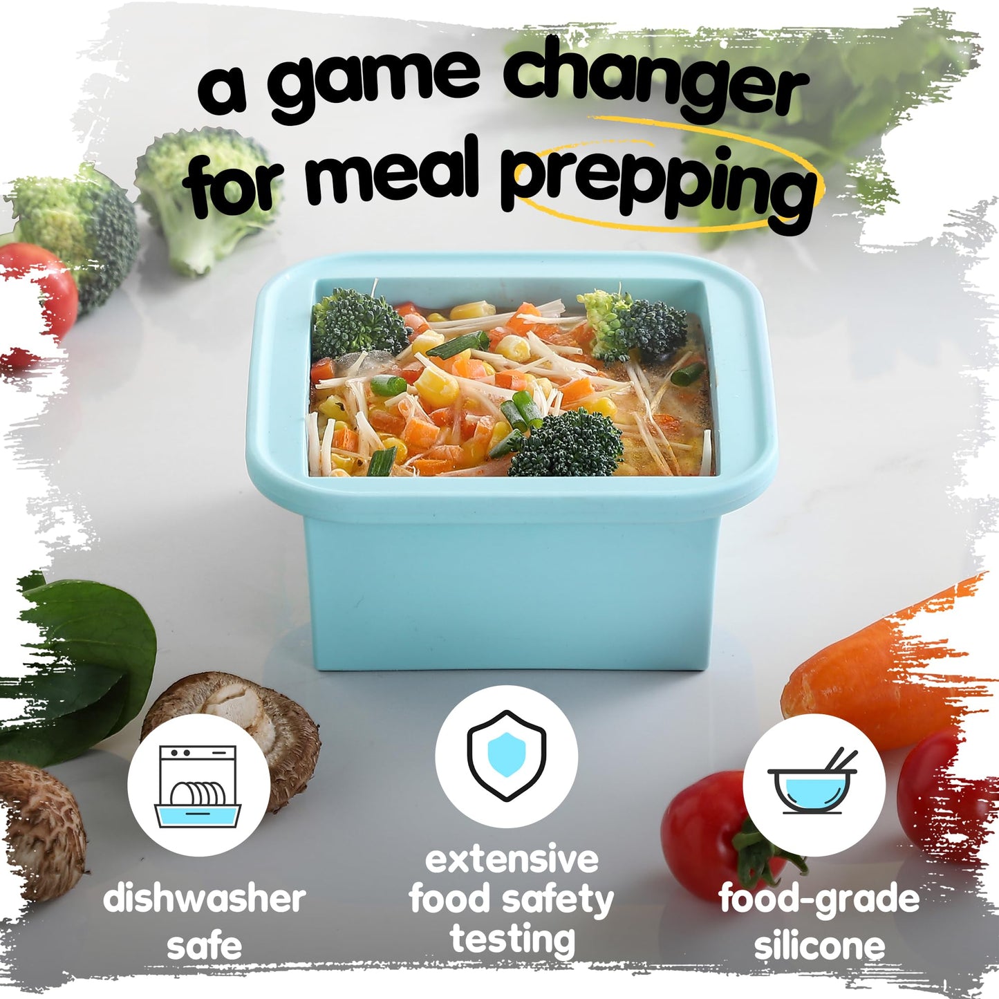 KEVJES 2-Cup Silicone Freezer Trays with Lids – Perfect for Meal Prep, Portion Control, and Easy Freezing-Meal Prep Container Molds for Soup,Leftovers (Multicolors, 4 Pack)