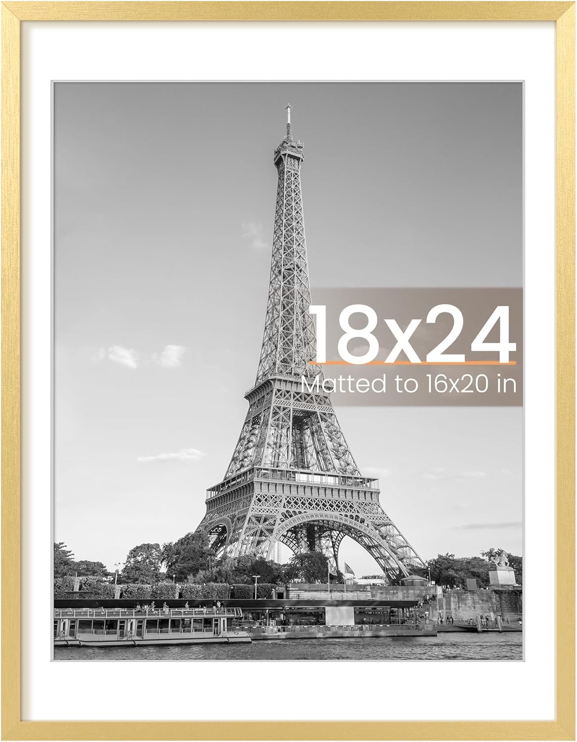 Upsimples 18x24 Picture Frame - Elegant Gold Wall Hanging Frame for 16x20 Photos with Mat