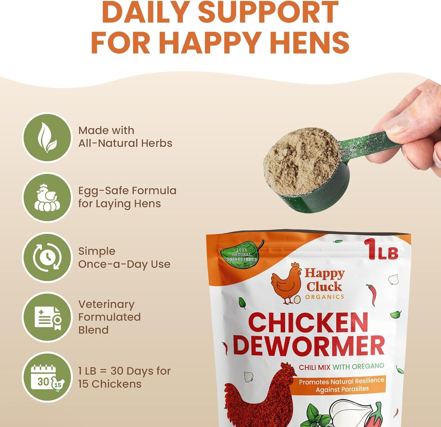 Natural Chicken Dewormer Chili Mix Powder - Herbal Poultry Wormer & Parasite Support for Laying Hens | 1 lb Bag