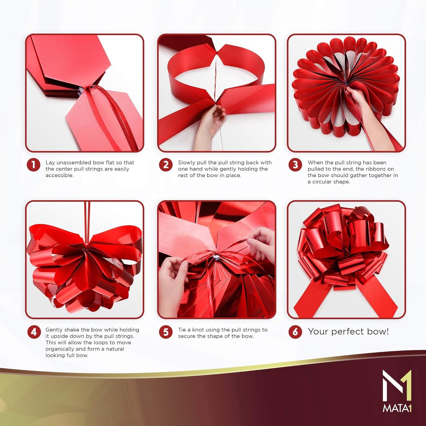 Mata1-USA Huge Shiny Red Car Bow | 18-Inch Gift Wrapping Bow for Large Decorations - 20 Loops & 4 Stickers