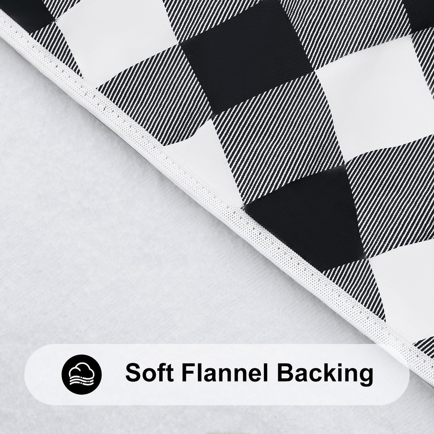 Smiry Round Picnic Tablecloth, Elastic Waterproof Fitted Vinyl Tablecloths for 36"-44" Tables, Flannel Backed Buffalo Plaid Table Cover for Dining, Camping, Outdoor, Black and White