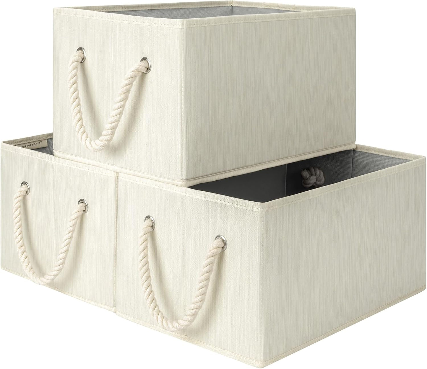 StorageWorks Storage Baskets - Fabric Storage Bins for Closet Organization | Large 3-Pack in Beige, White & Ivory