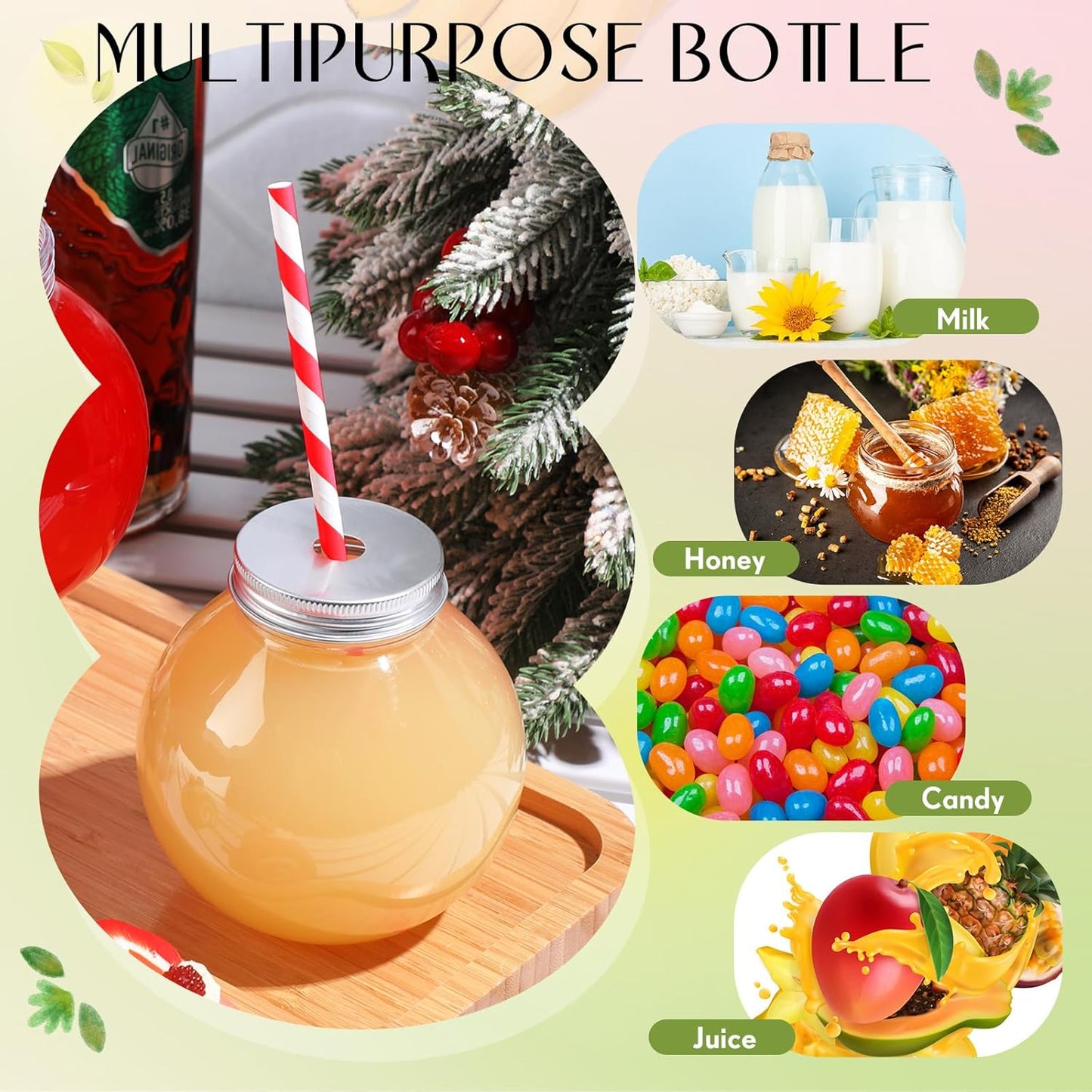 Yaomiao 24 Pcs 10 oz Mini Plastic Fish Bowl Ornament Cups for Drinks Clear Spherical Potion Bottles with Lids and Straws Bulb Cups for Christmas Carnival Candy Party Decorations (Red)