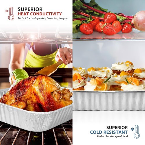 biocean Aluminum Pans 9x13 Inch 30 Pack, Extra Heavy Duty Foil Pans with Half Size Deep Steam Aluminum Tray Tin Foil Pans for Prepping Food, Storing Heating, Cooking, Baking, Roasting