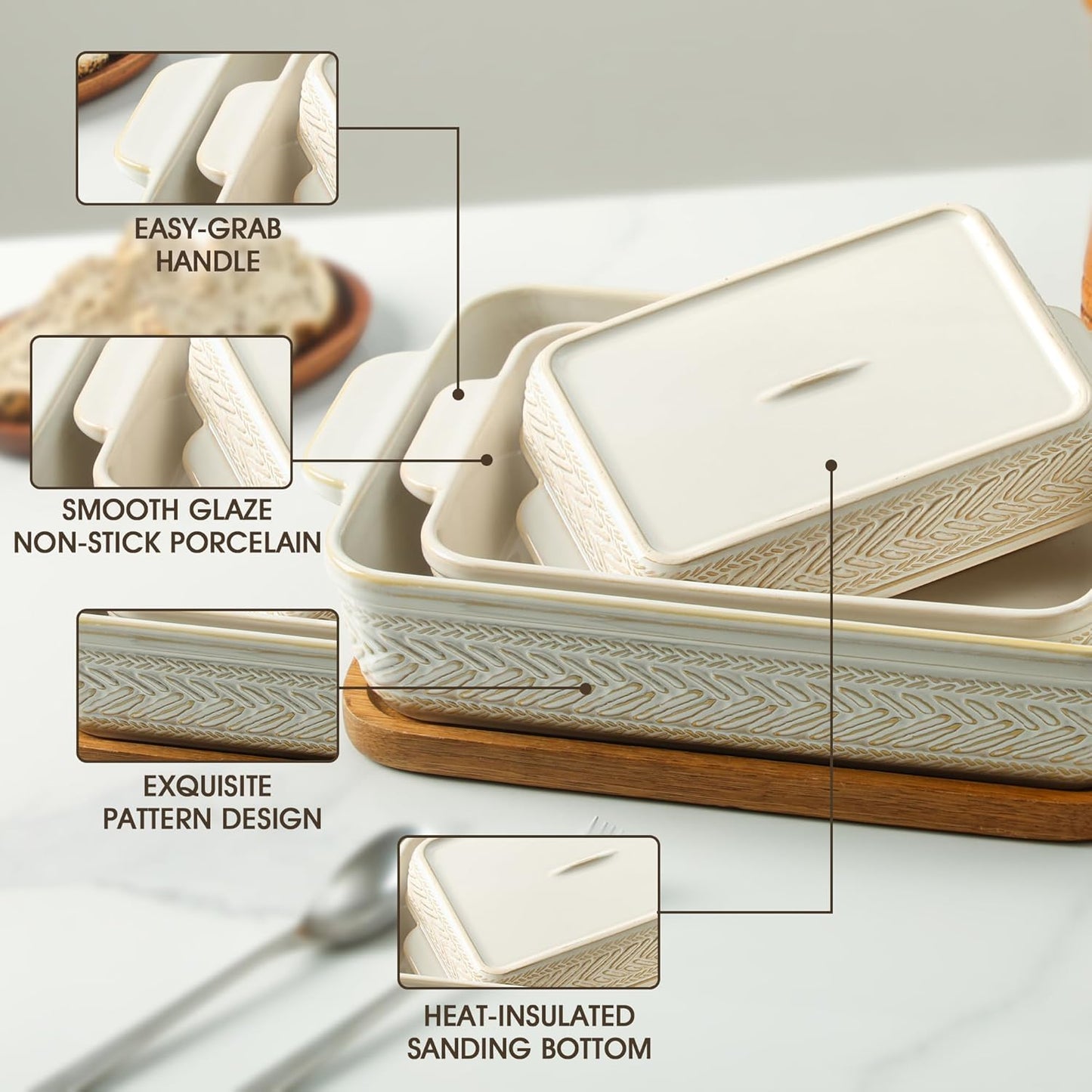 Regine Switzerland Casserole Dishes Set - Ceramic Baking Pans for Oven | 3 Rectangular Sizes (15.4''/12.3''/9.8'')