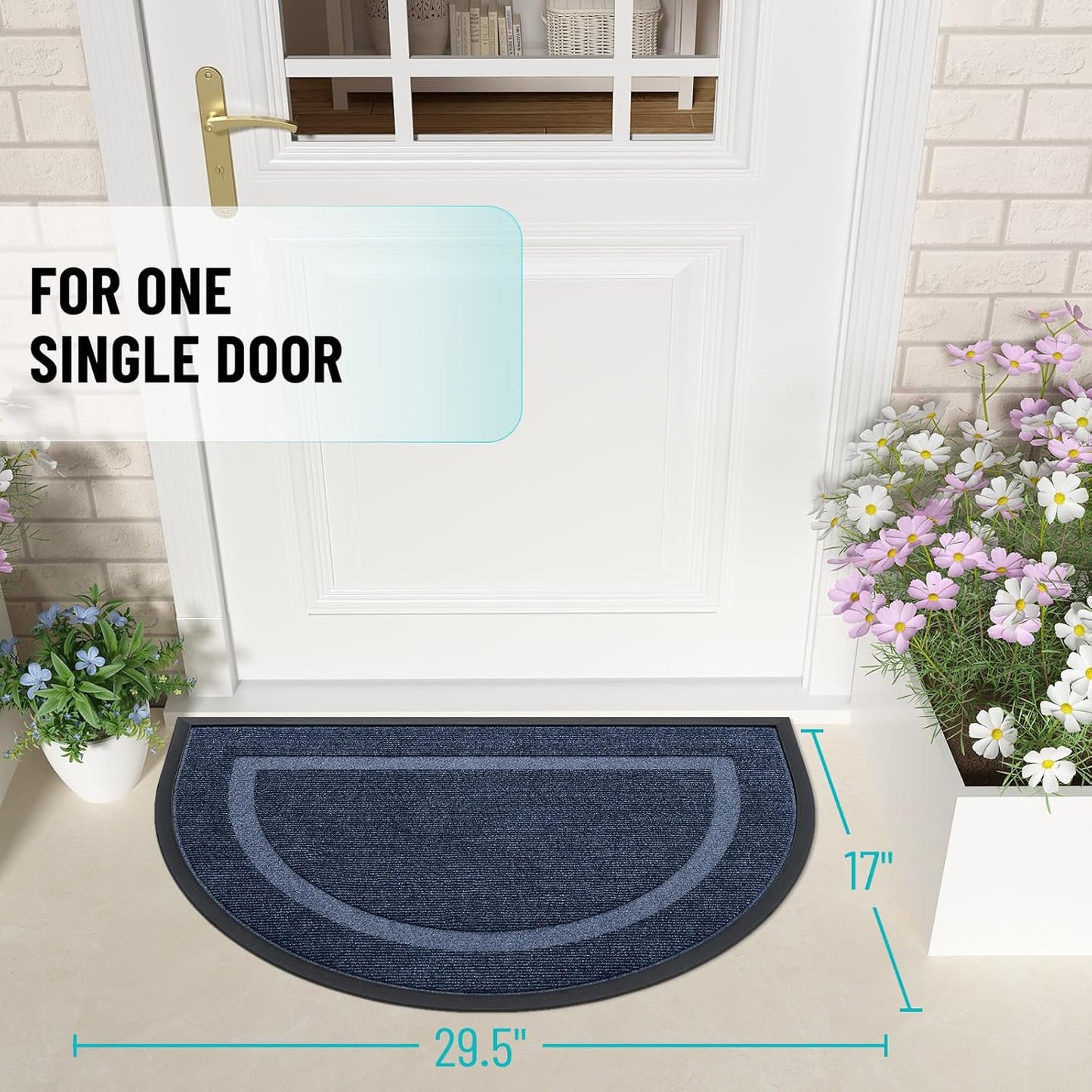 OLANLY Half Circle Door Mat - Waterproof All-Season Doormat for Indoor/Outdoor Use | 29.5x17, Blue