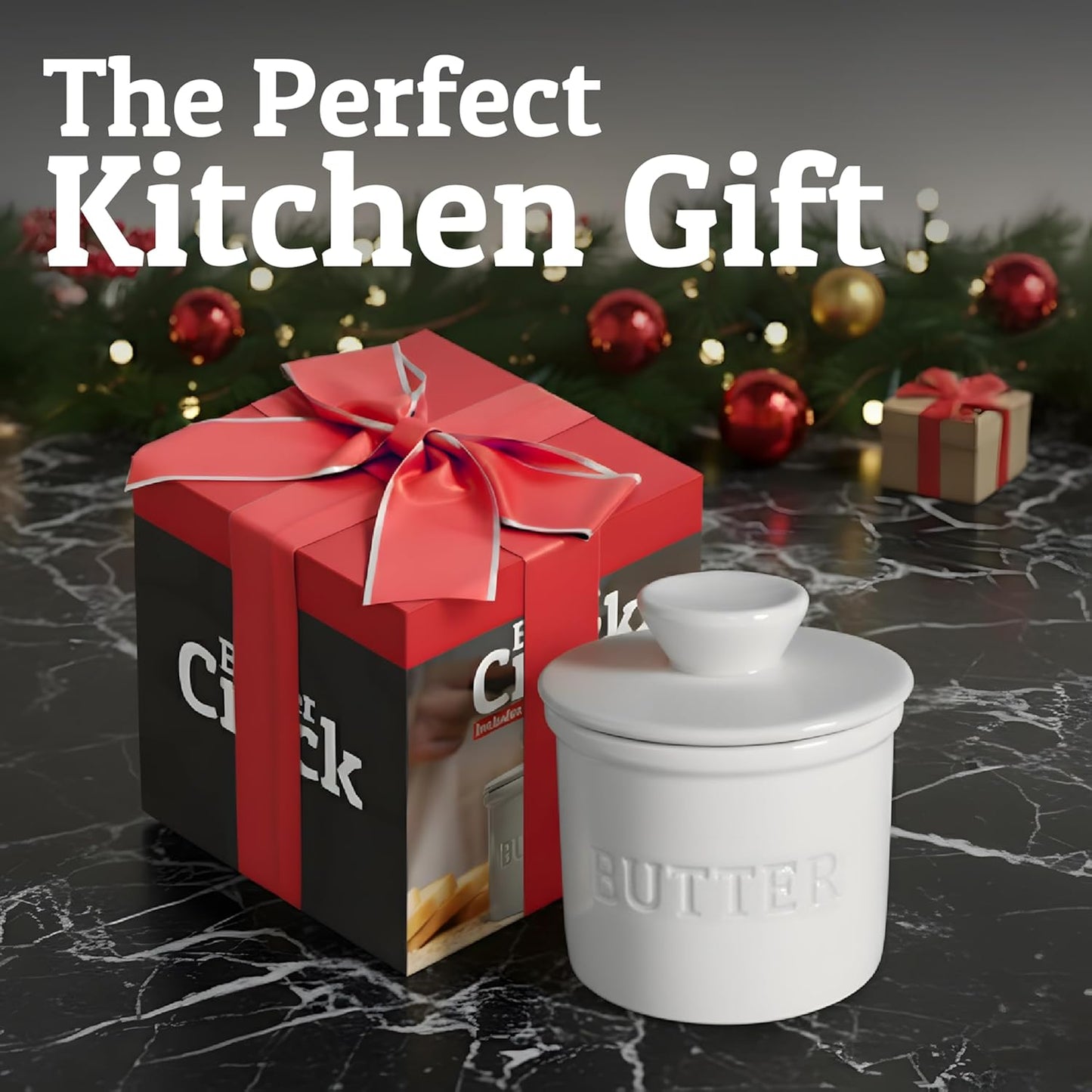 Priority Chef Ceramic Butter Crock with Lid - French Butter Dish with Water Line | White
