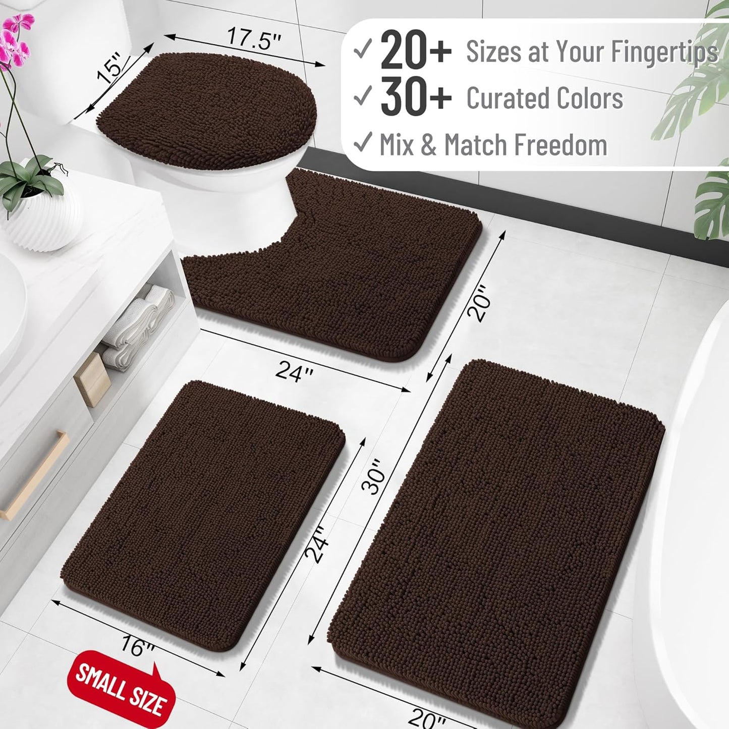 OLANLY Bathroom Rugs - Extra Soft Chenille Bath Mats | Quick Dry, Machine Washable, 30x20, Brown
