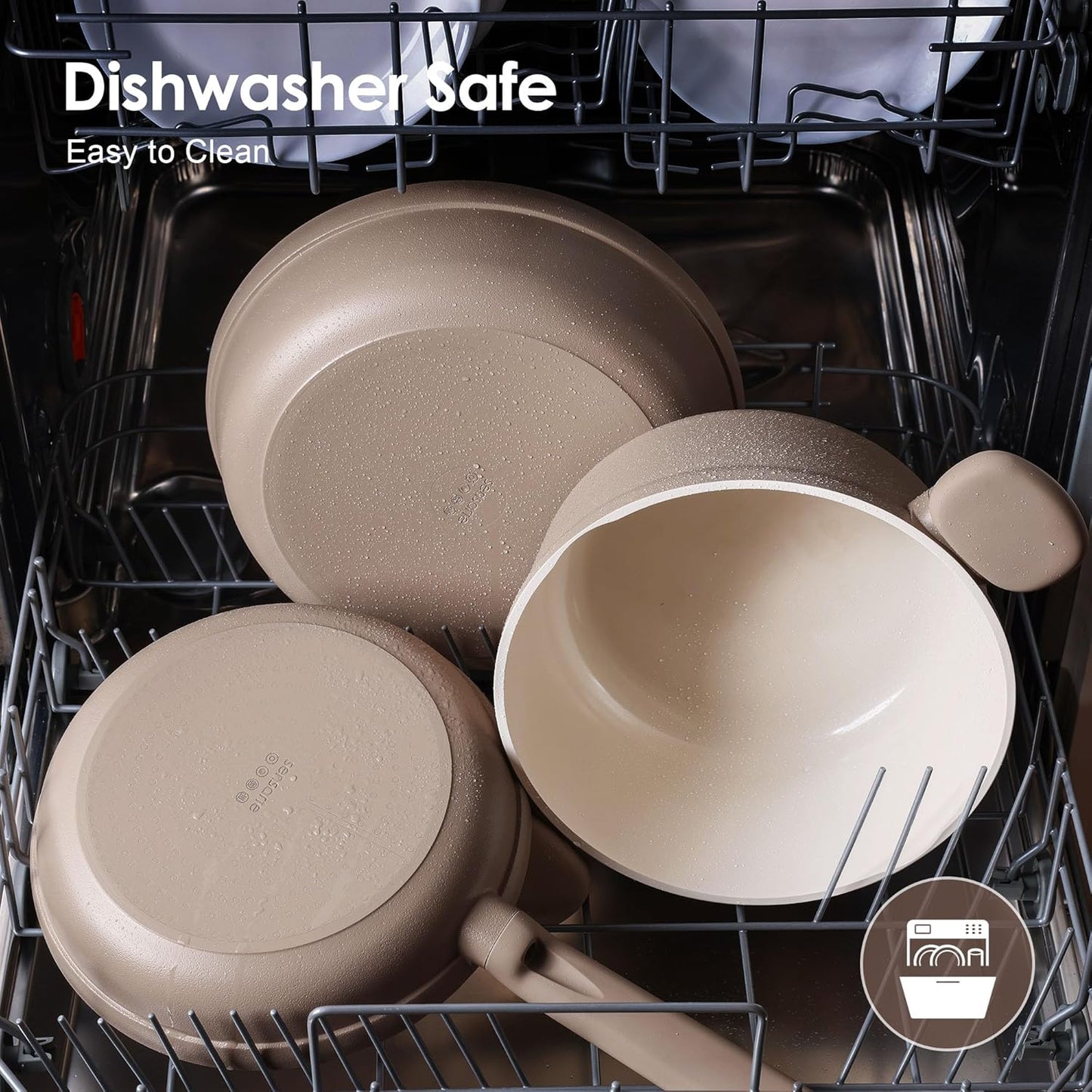 SENSARTE Ceramic Nonstick Cookware Set - 17-Piece Induction Kitchen Set | Healthy & Nontoxic, Taupe