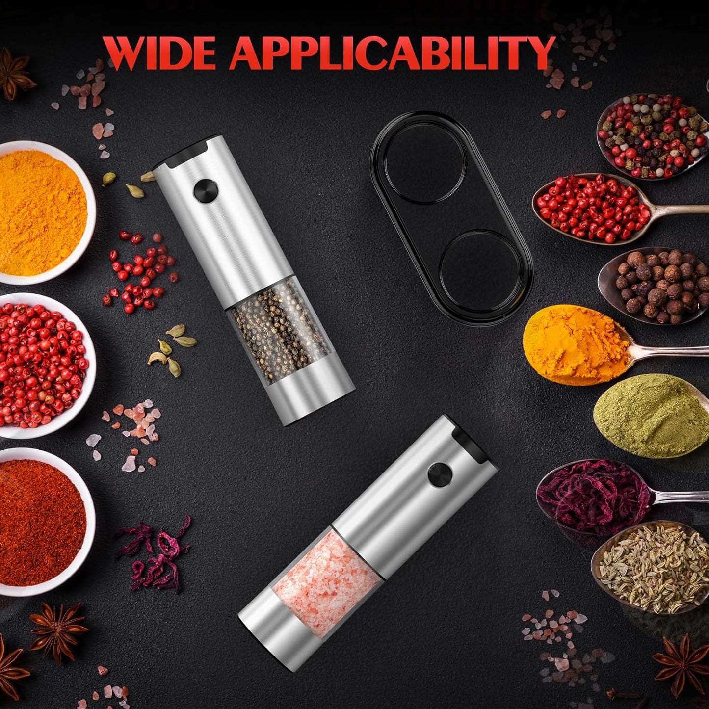 Skiennix Electric Salt and Pepper Grinder - Automatic Battery Mill with Adjustable Coarseness & LED | Kitchen Essential