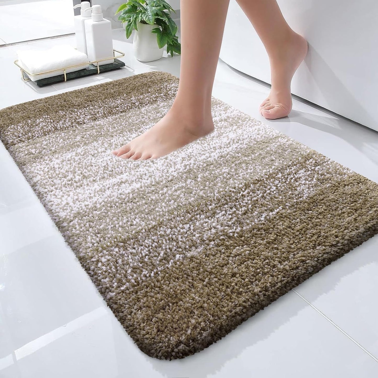 OLANLY Bath Rug Mat - Extra Soft Microfiber, Quick-Dry & Machine Washable | 24x16 Coffee Color