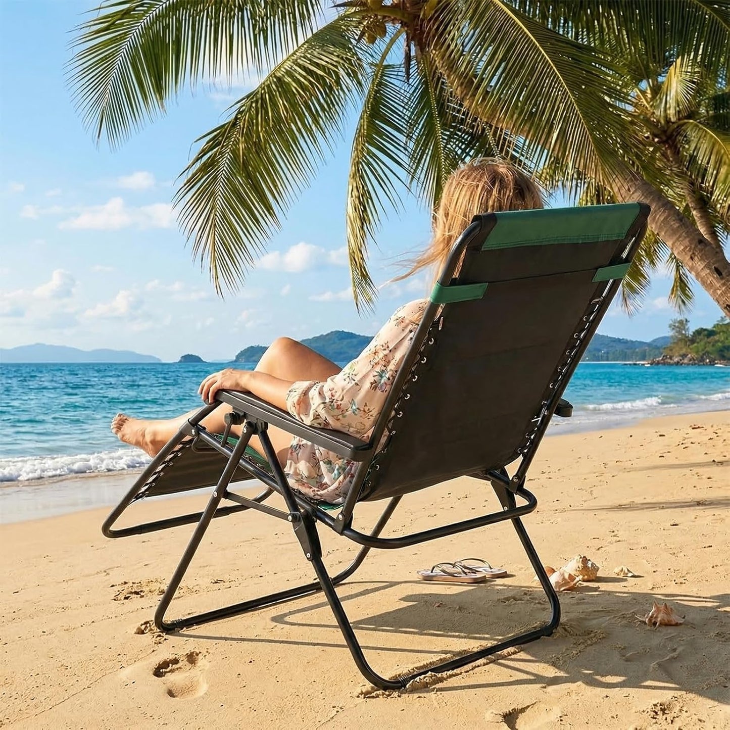 Sweetcrispy Zero Gravity Chairs - Foldable Patio Recliners with Adjustable Pillow & Cup Holder | Supports 400 lbs, Black-Green