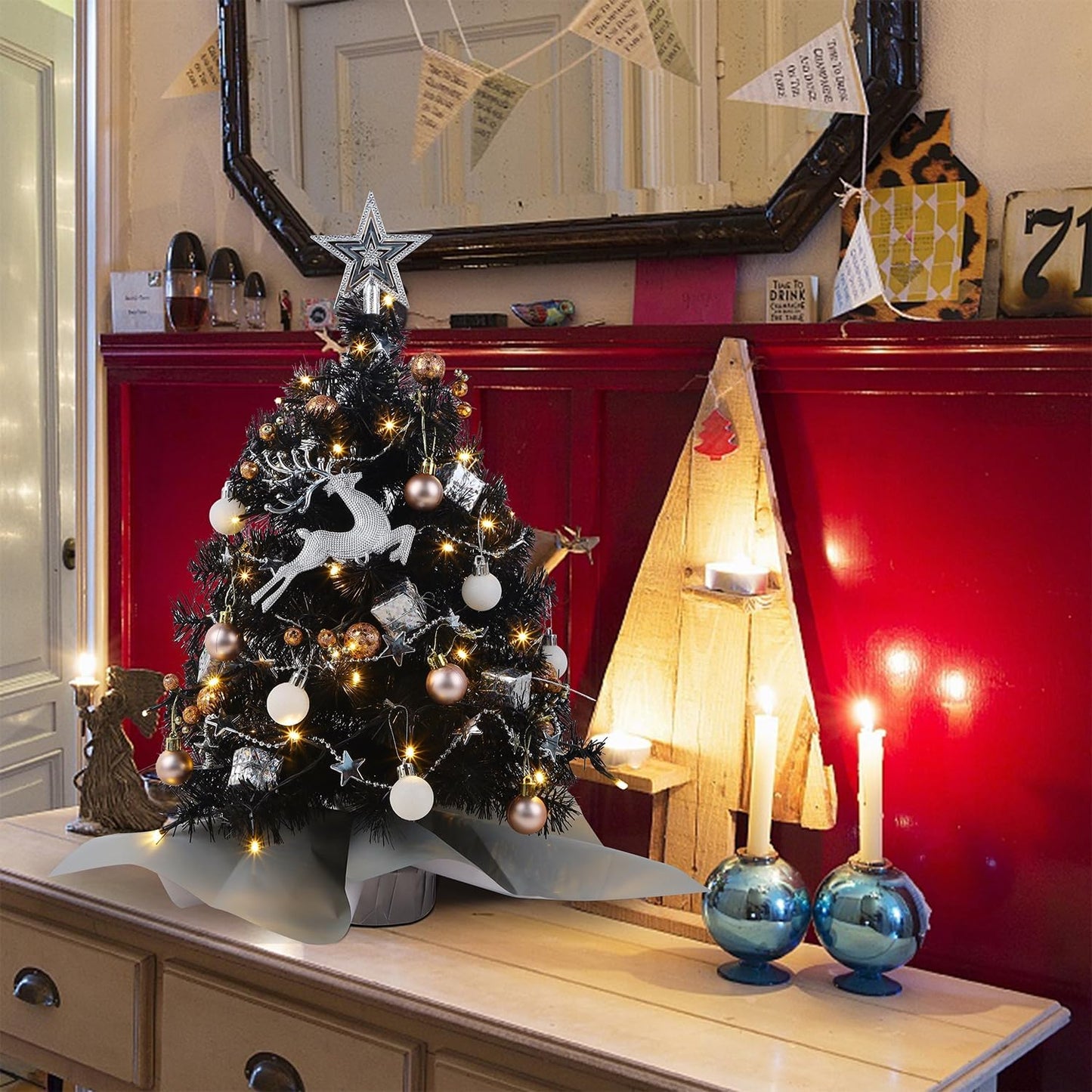 Juegoal Mini Christmas Tree - 24 Inch Lighted Tabletop Pine Tree with 50 LED Lights | Battery Operated & Timer
