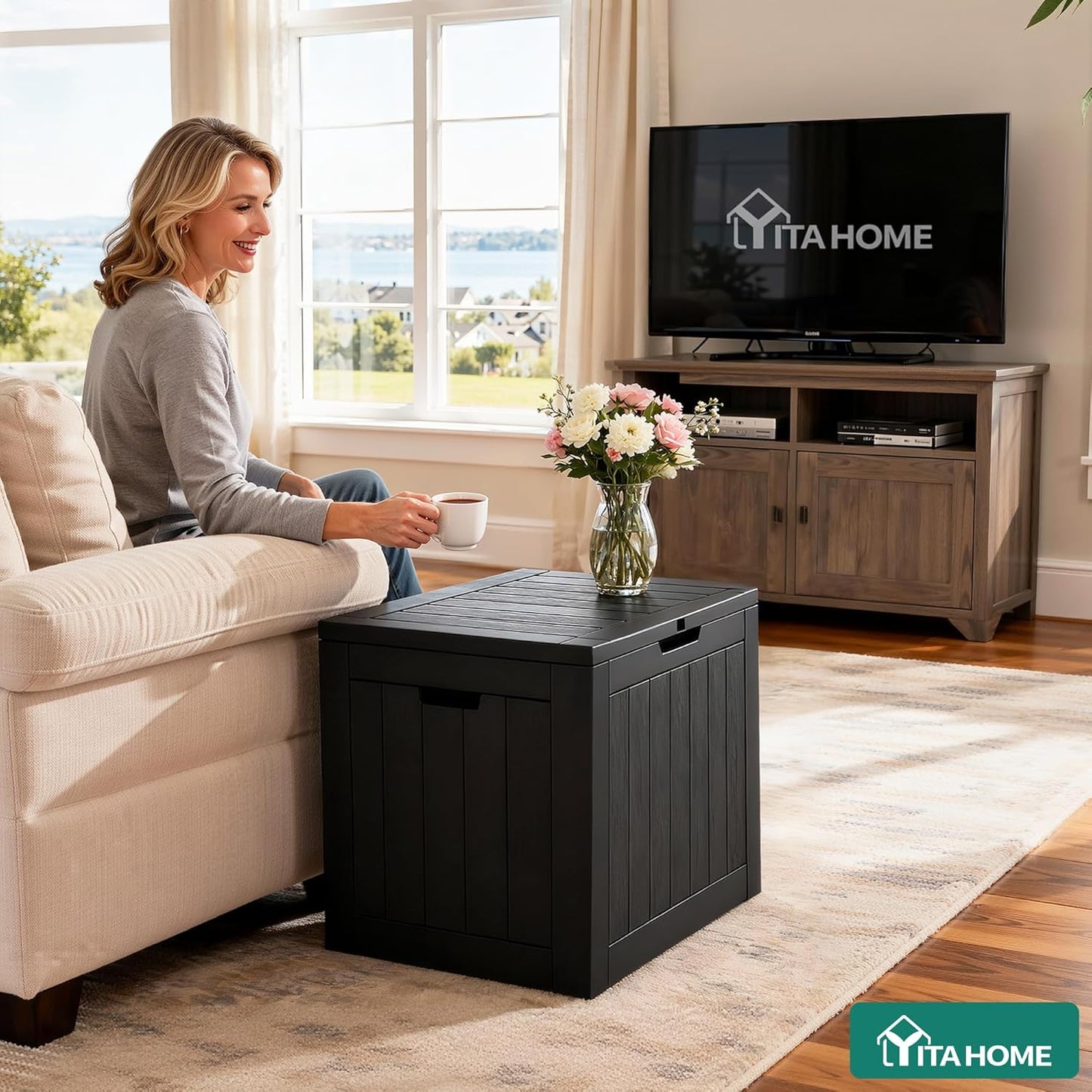 YITAHOME 30 Gallon Outdoor Storage Box - Waterproof Resin with Lockable Lid | Black for Patio & Garden