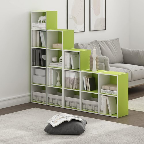 Furinno PASIR 2-Tier Modern Bookshelf - Open Shelves Bookcase for Living Room & Home Office | Green/White