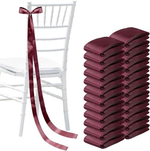 Daifunli Wedding Bows - Elegant Burgundy Satin Chair Decorations | 24 Pcs Aisle Ribbons for Ceremonies