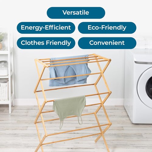 Honey-Can-Do Collapsible Bamboo Drying Rack - Sturdy, Foldable & Portable Laundry Solution for Indoor/Outdoor Use