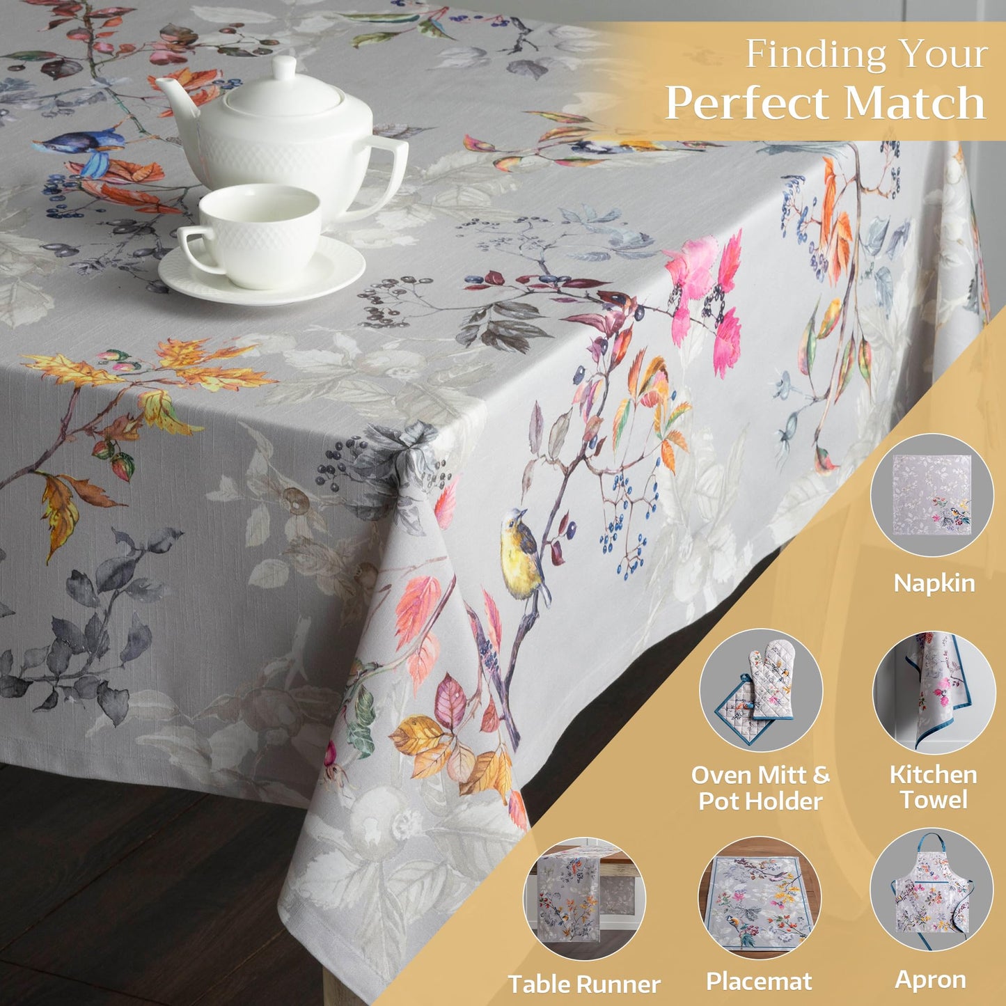 Maison d' Hermine Table Cloth Rectangle Table 100% Cotton 70 x 140 Inches Fall Tablecloth Reusable Everyday Use for Thanksgiving Christmas Decorations Dining Farmhouse Party (Equinoxe - Grey)