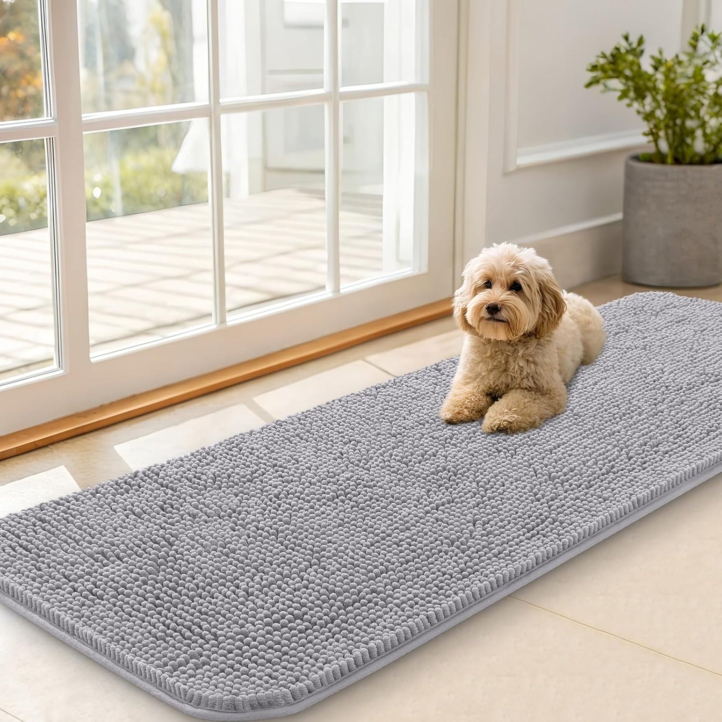OLANLY Dog Door Mat - Absorbent Non-Slip Mud Mat for Indoor Use | 59x20 Inches, Light Grey
