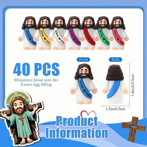 DJBVHSF 40Pcs Little Jesus Figures, Baby Jesus Figure Mini, Tiny Mini Jesus Loves You Figures Statues for Religious Party Favors Sunday School, Christian Gifts Decor for Church, Baptism Gifts