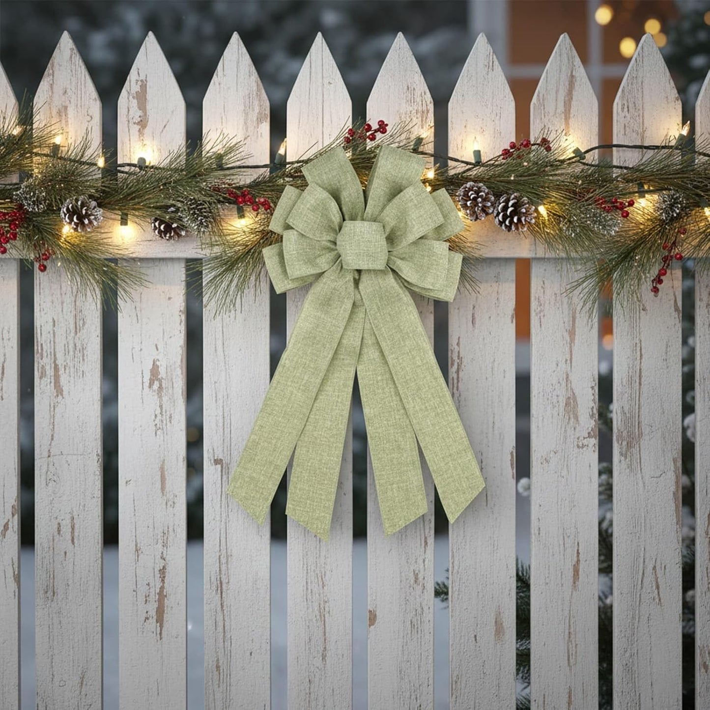 Skiennix Mint Green Large Bow - 11x21 Inch Linen Texture Wired Ribbon for Wreaths & Decor