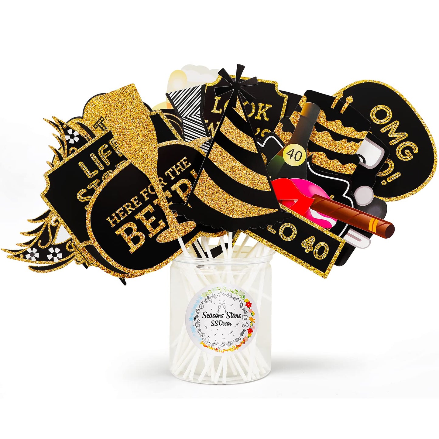 40th Birthday Photo Booth Props - 41 Pcs Black and Gold Decor, Funny Milestone Party Supplies for Men & Women, Retro 1986 Theme Selfie Station Accessories for Surprise Party, 40th Celebration Bash
