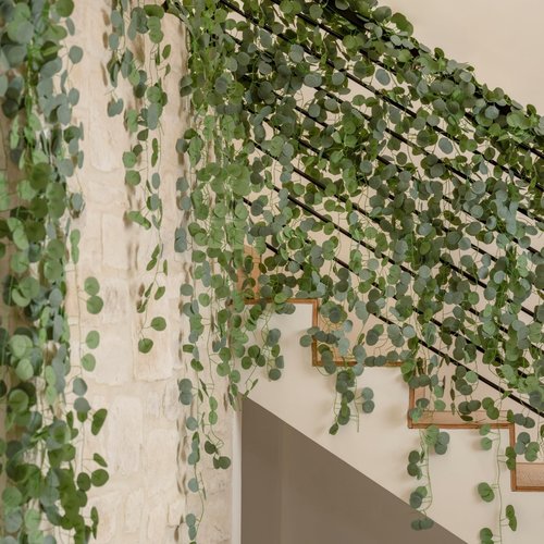 CQURE 48Pcs Eucalyptus Garland,Artificial Eucalyptus Leaves Table Greenery Garland Wreath Vines for Wedding Party Table Bedroom Wall Room Decor