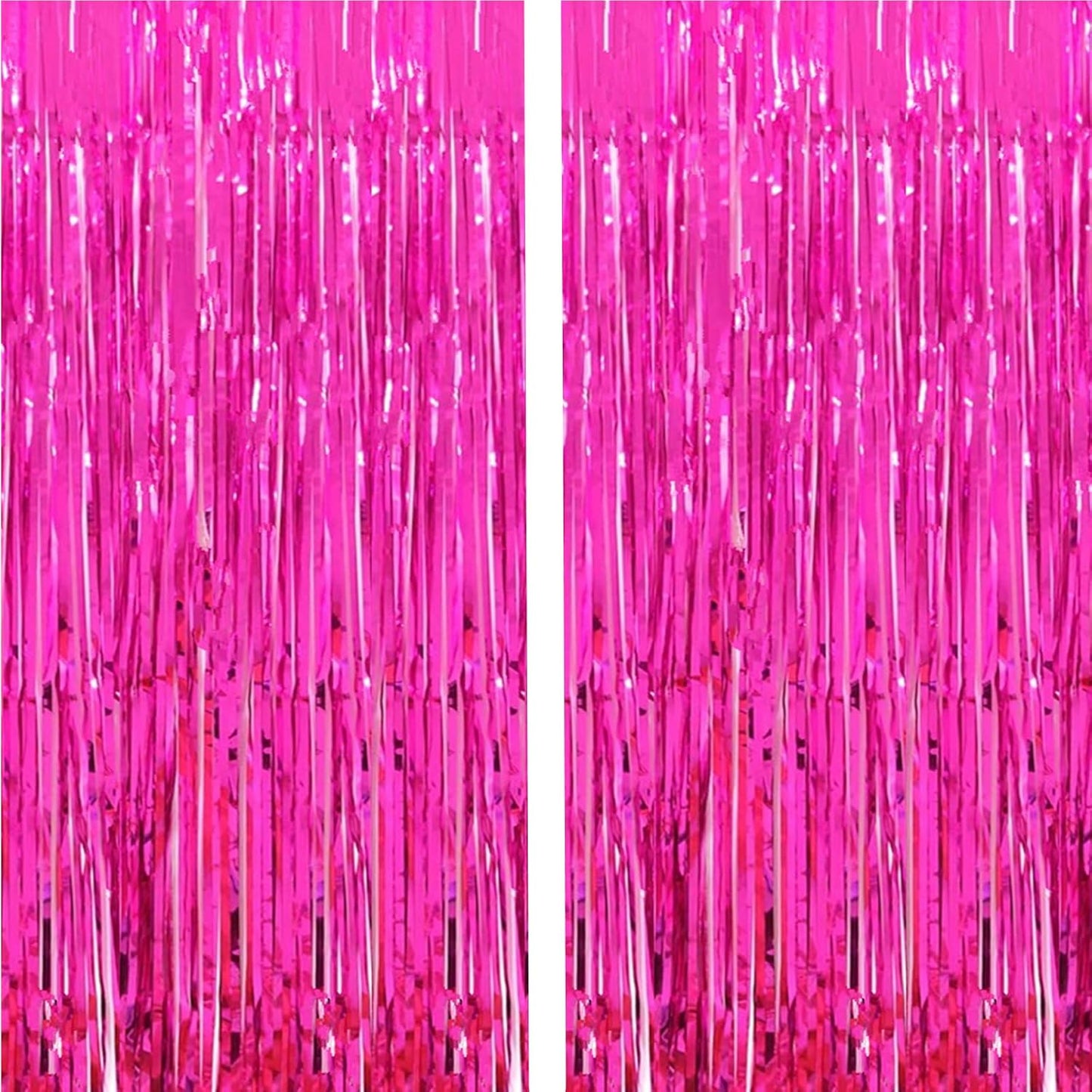 Shiny Hot Pink Metallic Tinsel Foil Fringe Curtains by [Brand Name] - 2 Pcs 3.2ft x 8.2ft Backdrop for Birthday & Wedding Celebrations