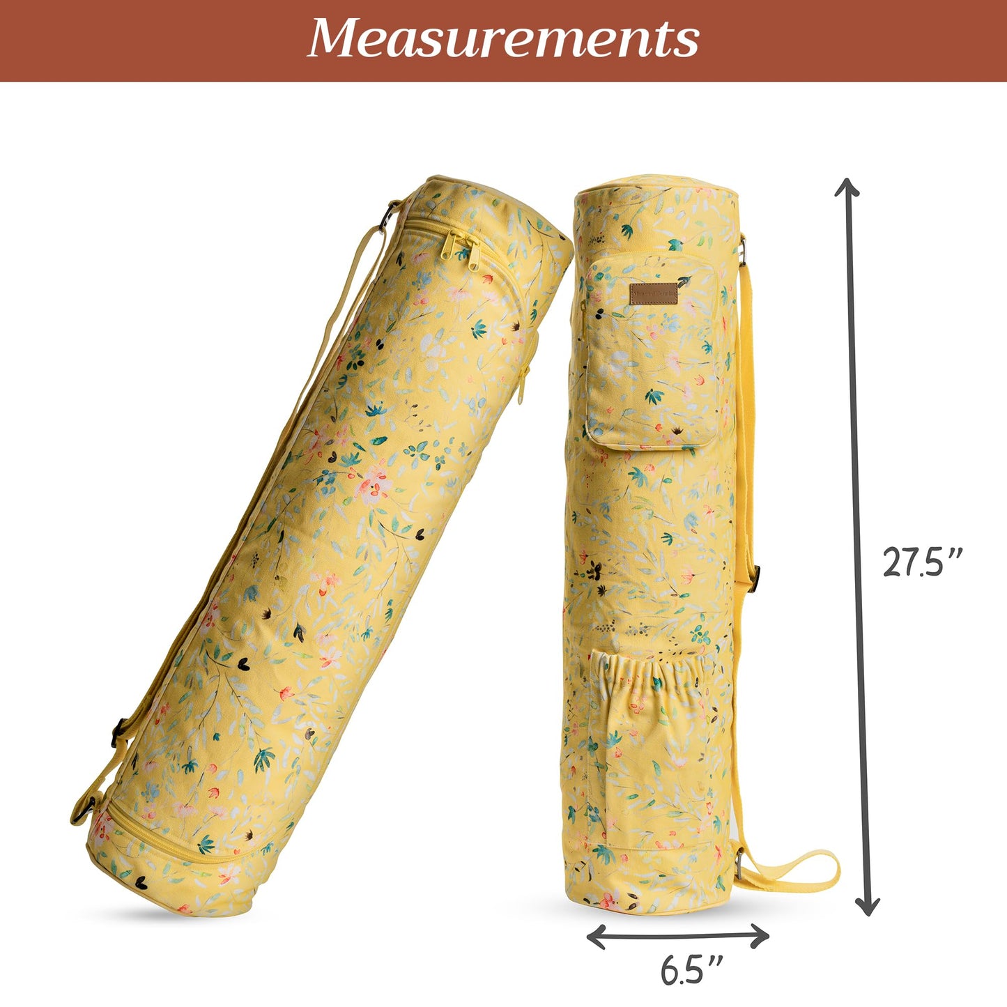 Maison d' Hermine Yoga Mat bag Cylindrical bag for Woman & Men yoga mat Bag & Adjustable shoulder straps Yoga Mat Carrier Bag with Water Bottle Pocket Mothers Day Gifts - Colmar - Yellow
