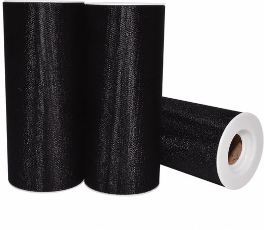 6" X 75 YD Black Nylon Tulle Ribbon - 3-Pack for Rainbow Tutu Skirts & Wedding Decor