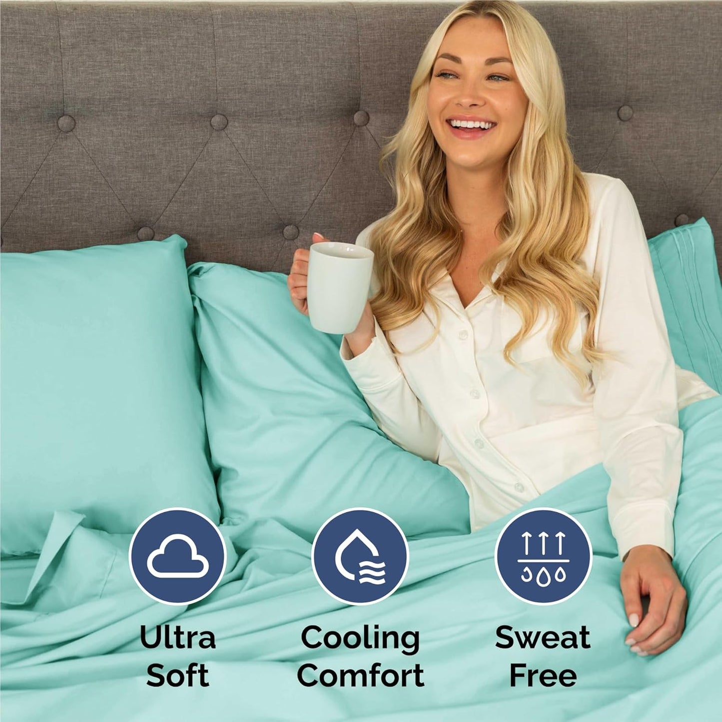 King Size 4 Piece Sheet Set - Ultra-Soft Cooling Bed Sheets | Hotel Luxury Bedding - Spa Blue